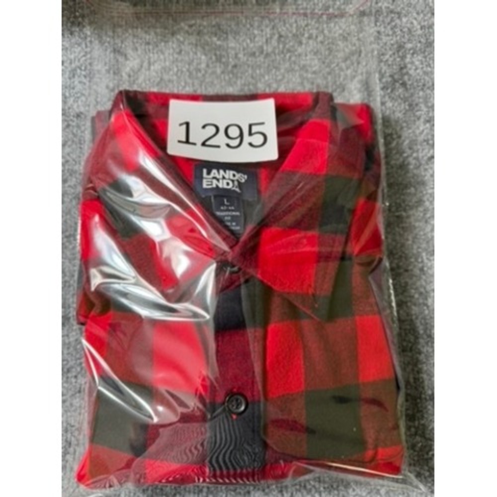 Lands End Flannel Shirt Mens L Buffalo Check Cotton Traditional Fit Red Black - Picture 11 of 11